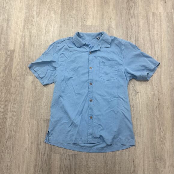 Tommy Bahama Hawaiian Shirt Men's Medium Blue Solid Silk Loop Camp Summer Casual - Picture 1 of 8